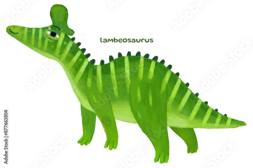 cartoon happy and funny colorful prehistoric dinosaur dino lambeosaurus isolated illustration for children photo