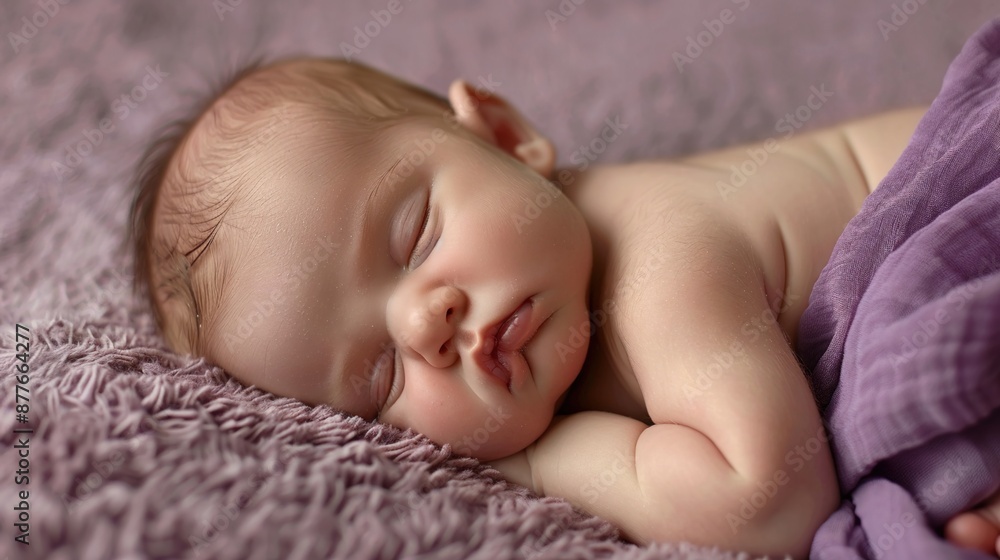Serene Sleeping Newborn Baby with Delicate Features on Lavender Background for Design Mockup Serene Sleeping Newborn Baby with Delicate Features on Lavender Background for Design Mockup