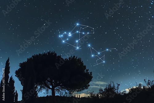 A constellation in the night sky that rearranges itself into ancient symbols photo