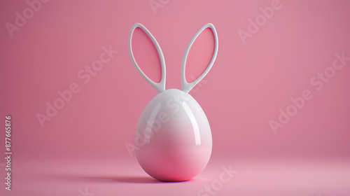 Minimalistic pink Easter egg with bunny ears on a pastel background. © Trichaiwat