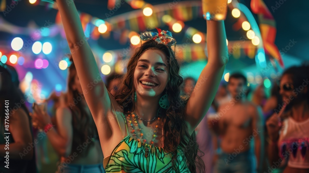 The joyful woman at festival The joyful woman at festival