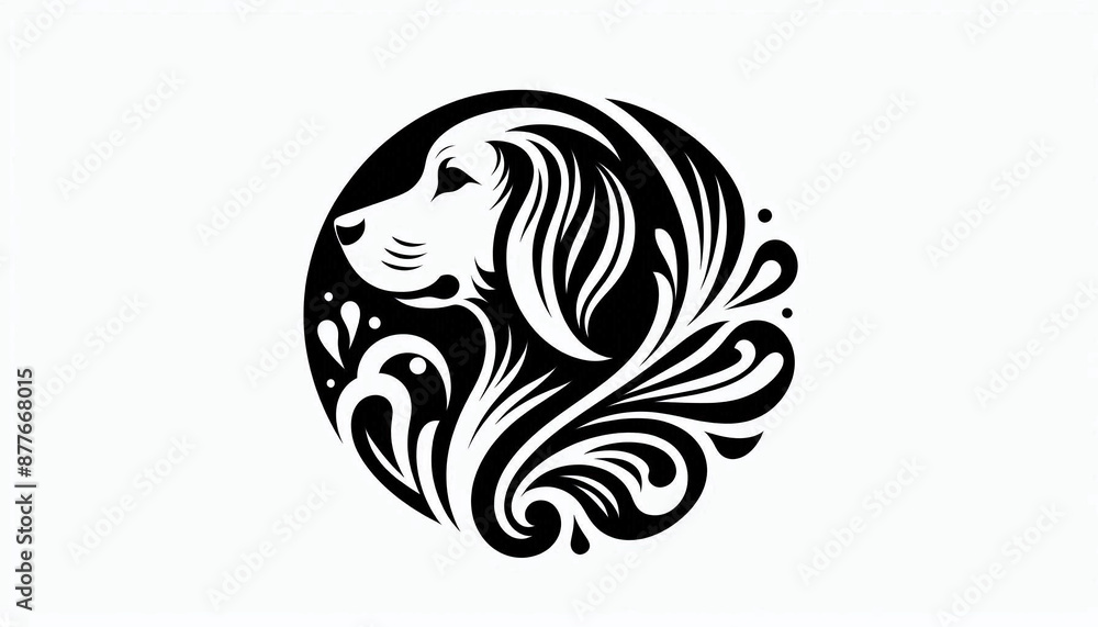 Artsy elegant black dog canine dog icon on pure white background Artsy elegant black dog canine dog icon on pure white background