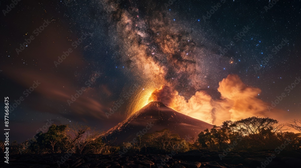 Spectacular Night Sky Eruption of a Majestic Volcano Spectacular Night Sky Eruption of a Majestic Volcano