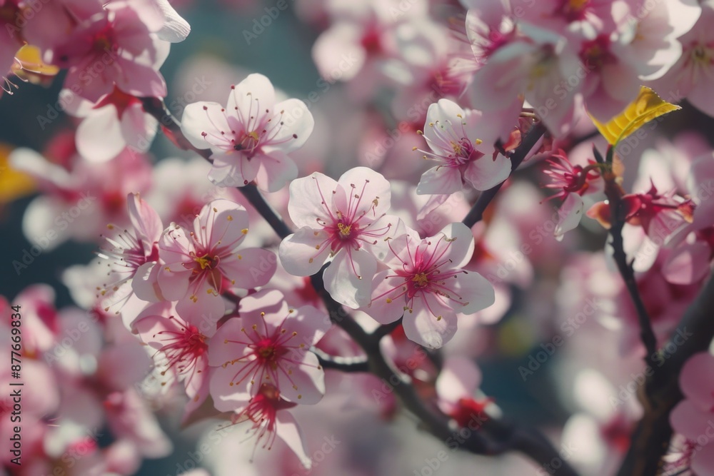 Pink blooms on tree branch Pink blooms on tree branch