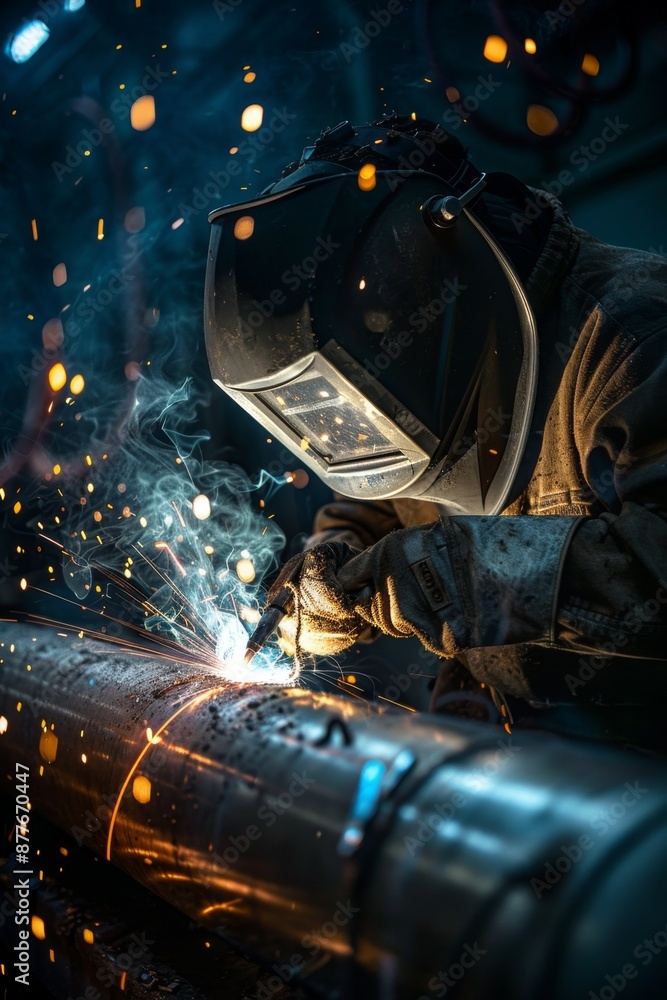 a welder with a shield welds a pipe Generative AI a welder with a shield welds a pipe Generative AI