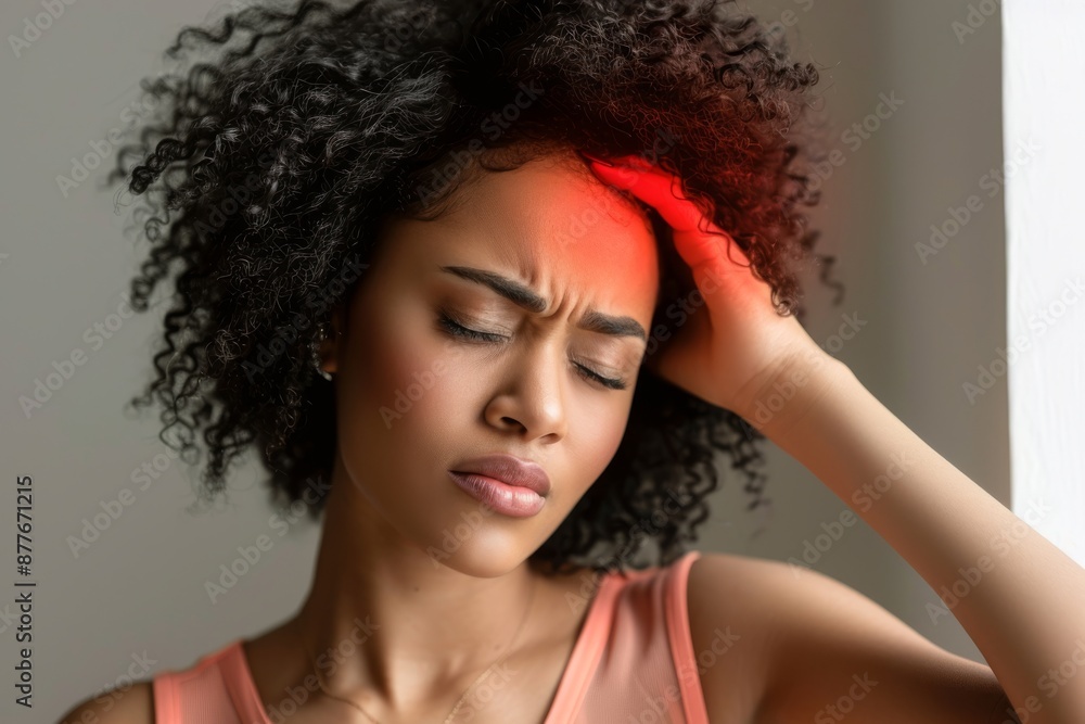 Woman with a headache holding her head in pain. Indoor portrait photography. Health and medical concept. Woman with a headache holding her head in pain. Indoor portrait photography. Health and medical concept.