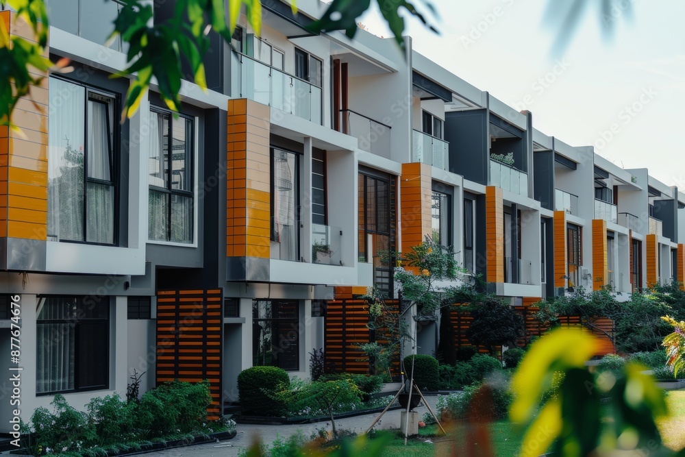 Naklejka premium Luxury row houses for townhouse and villa living investment in modern real estate market