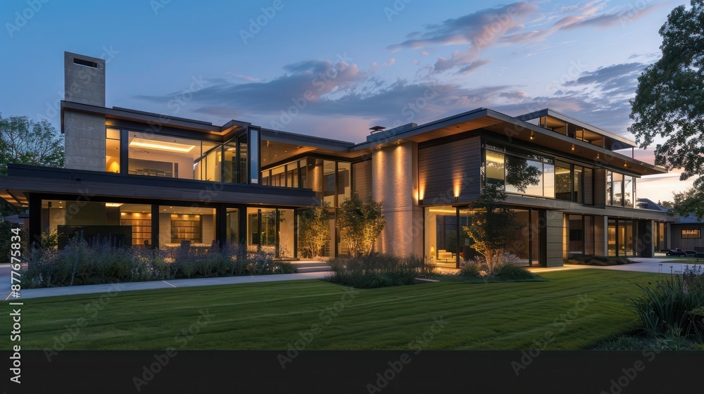 Suburban contemporary home with smart home technology seamlessly integrated into its architecture Suburban contemporary home with smart home technology seamlessly integrated into its architecture