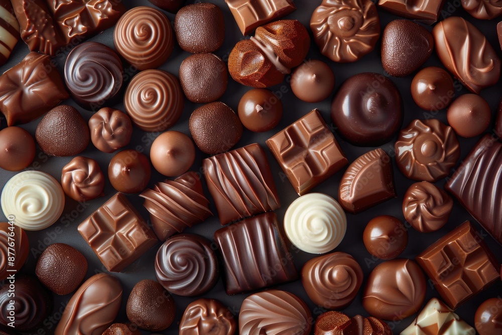 A stack of delicious chocolates on a wooden table A stack of delicious chocolates on a wooden table