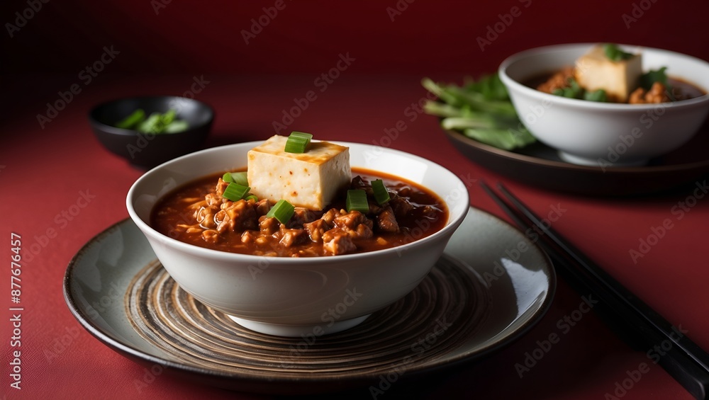 Mapo Tofu - Spicy Sichuan dish with tofu and minced pork in a chili bean paste sauce. Mapo Tofu - Spicy Sichuan dish with tofu and minced pork in a chili bean paste sauce.