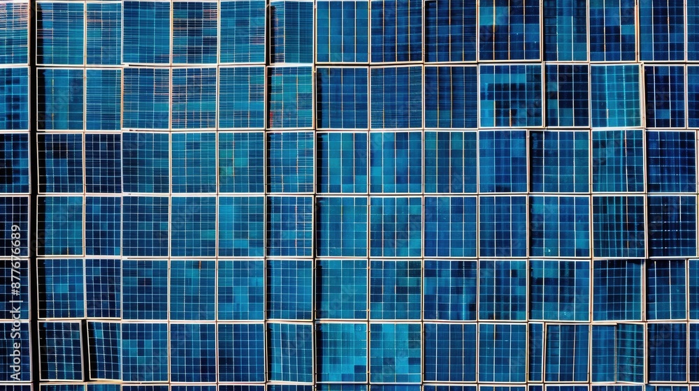 Blue solar panels in a continuous line to generate power Blue solar panels in a continuous line to generate power