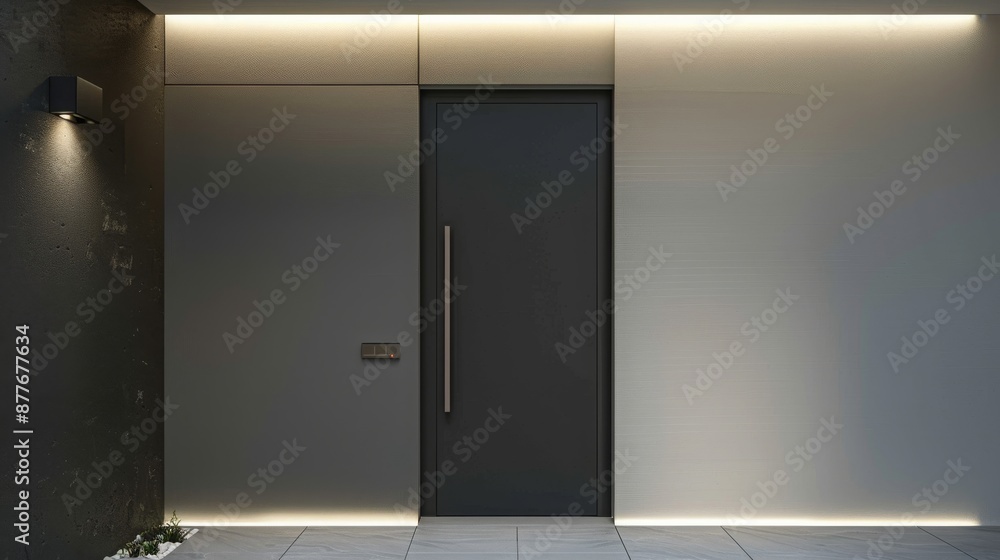 Modern entrance, gray simple door for a luxury house Modern entrance, gray simple door for a luxury house