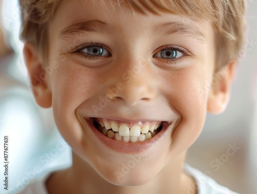 Portrait of a smiling boy with healthy teeth looking at the camera. Health concept. Healthy smile