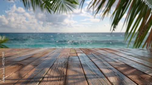 The wooden deck by the ocean photo