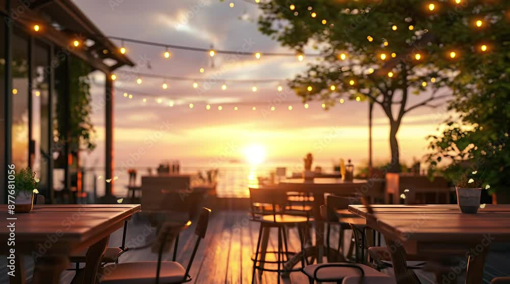 Charming outdoor cafe set against a vibrant sunset sky, creating a warm and inviting atmosphere for a relaxing dining expSeamless looping 4k time-lapse virtual video animation background. Generated AI Charming outdoor cafe set against a vibrant sunset sky, creating a warm and inviting atmosphere for a relaxing dining expSeamless looping 4k time-lapse virtual video animation background. Generated AI