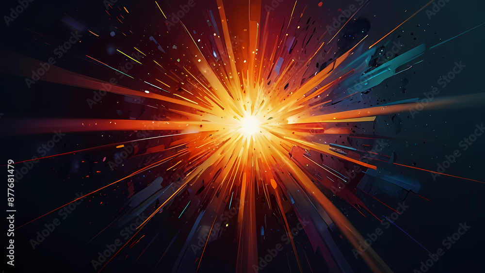abstract background that illustrates the aftermath of an explosion, with shards of light and fragments radiating outward from a central point, using a mix of warm and cool tones abstract background that illustrates the aftermath of an explosion, with shards of light and fragments radiating outward from a central point, using a mix of warm and cool tones