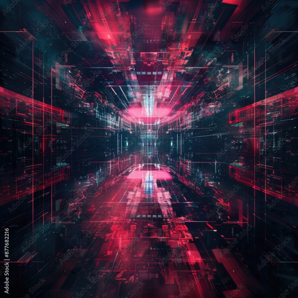 Obraz premium A dimly lit room with red and black lights providing an eerie atmosphere