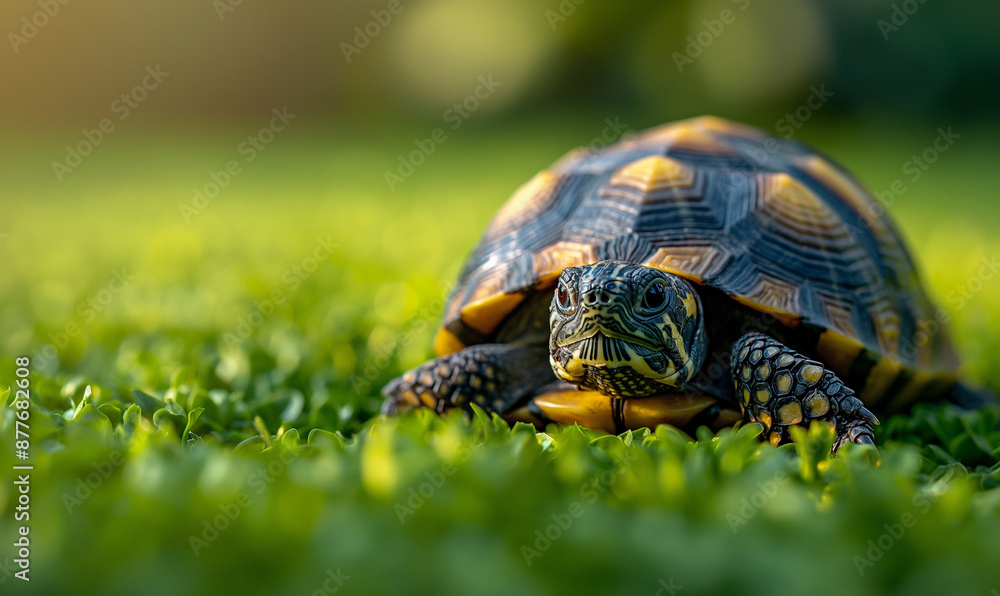 Adorable Little Turtle Crawling through the Garden Grass Adorable Little Turtle Crawling through the Garden Grass