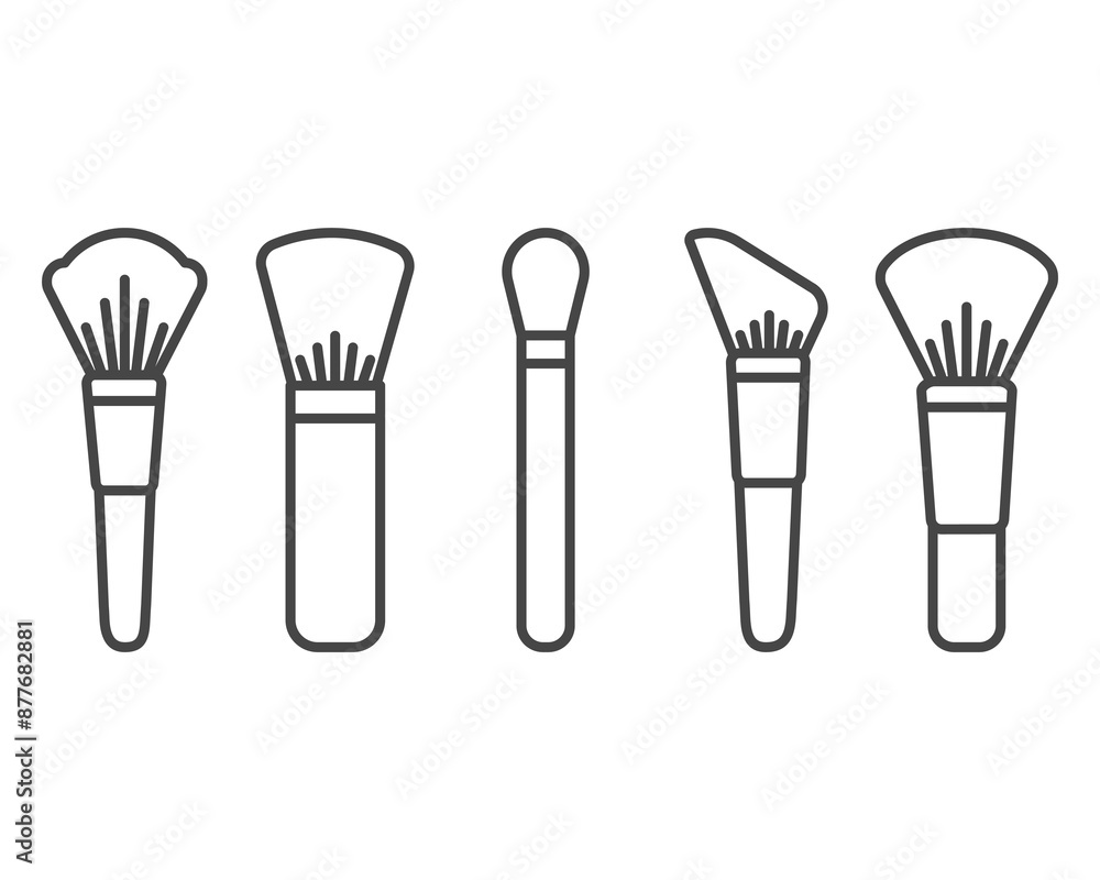 Makeup and cosmetics. Collection vector graphic icons of beauty brushes for face, powder, blush, eyeshadow. Makeup and cosmetics. Collection vector graphic icons of beauty brushes for face, powder, blush, eyeshadow.