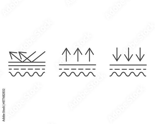 Leather linear vector graphic icon. Collagen, beauty, skin care, hydration. Sun and UV protection. SPF protection, sunblock, sunscreen