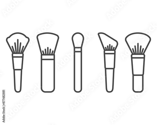 Makeup and cosmetics. Collection vector graphic icons of beauty brushes for face, powder, blush, eyeshadow.
