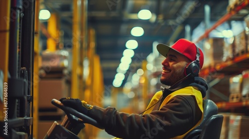 The warehouse worker on forklift