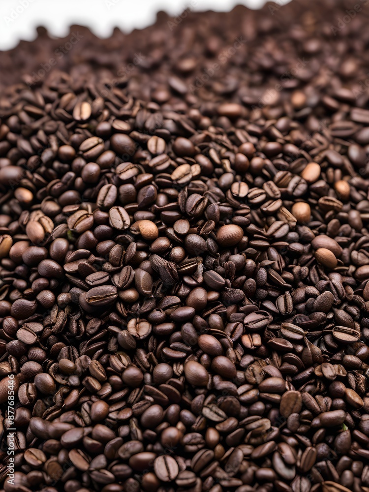 Roasted coffee beans on a white background. Close-up. Roasted coffee beans on a white background. Close-up.
