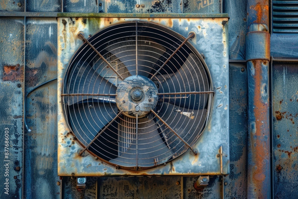 Obraz premium Industrial fan on a rusty metal structure