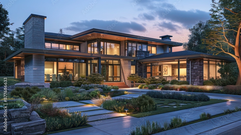 Contemporary suburban home with a state-of-the-art air purification system and green building materials for enhanced indoor air quality Contemporary suburban home with a state-of-the-art air purification system and green building materials for enhanced indoor air quality
