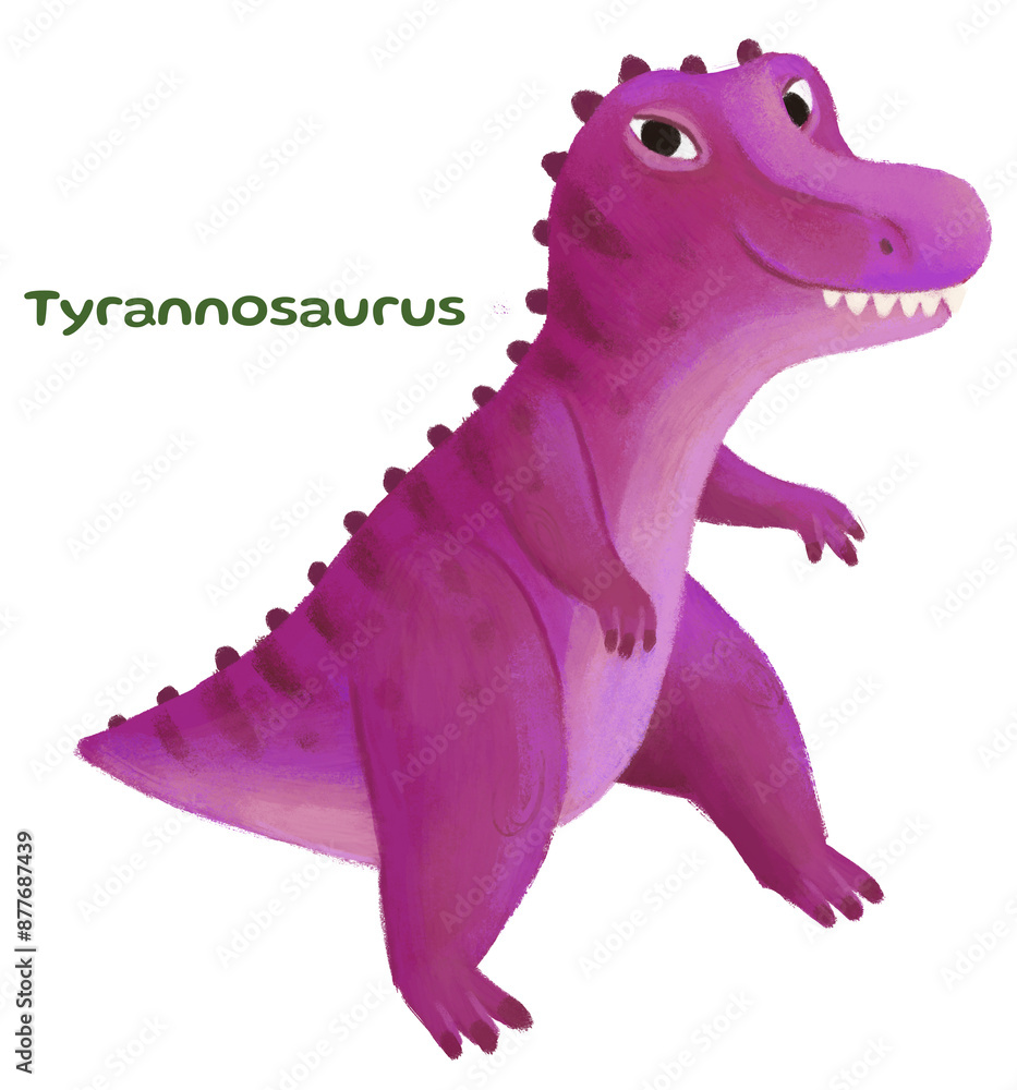 Fototapeta premium cartoon happy and funny colorful prehistoric dinosaur dino tyrannosaurus isolated illustration for children