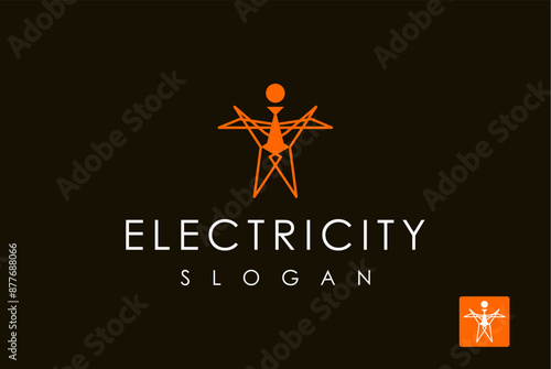 Electricity tower line power supply energy company logo design vector reality free image editable template 