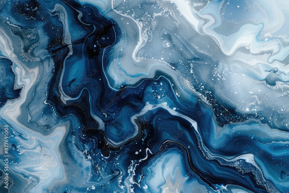 The image is a blue and white abstract painting with a wave-like pattern. The blue and white colors create a calming and serene mood, while the wave pattern adds a sense of movement The image is a blue and white abstract painting with a wave-like pattern. The blue and white colors create a calming and serene mood, while the wave pattern adds a sense of movement