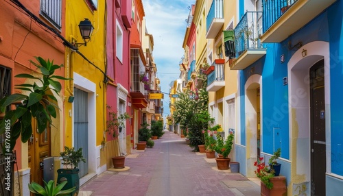 Colorful villajoyosa street charming coastal town in valencian community, spain