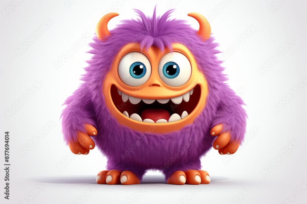 Cute colorful 3D monster character in kids cartoon styl Cute colorful 3D monster character in kids cartoon styl