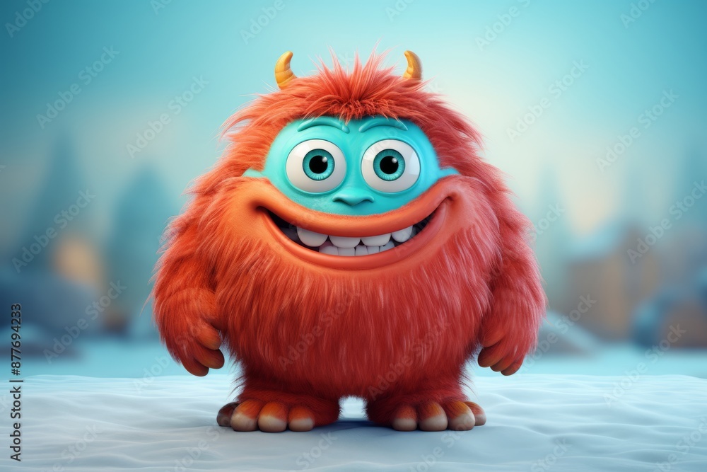 Cute colorful 3D monster character in kids cartoon styl Cute colorful 3D monster character in kids cartoon styl