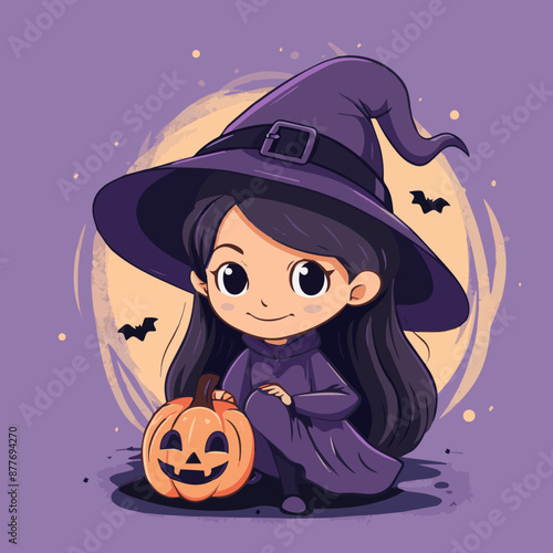 Cute Cartoon Halloween Witc...