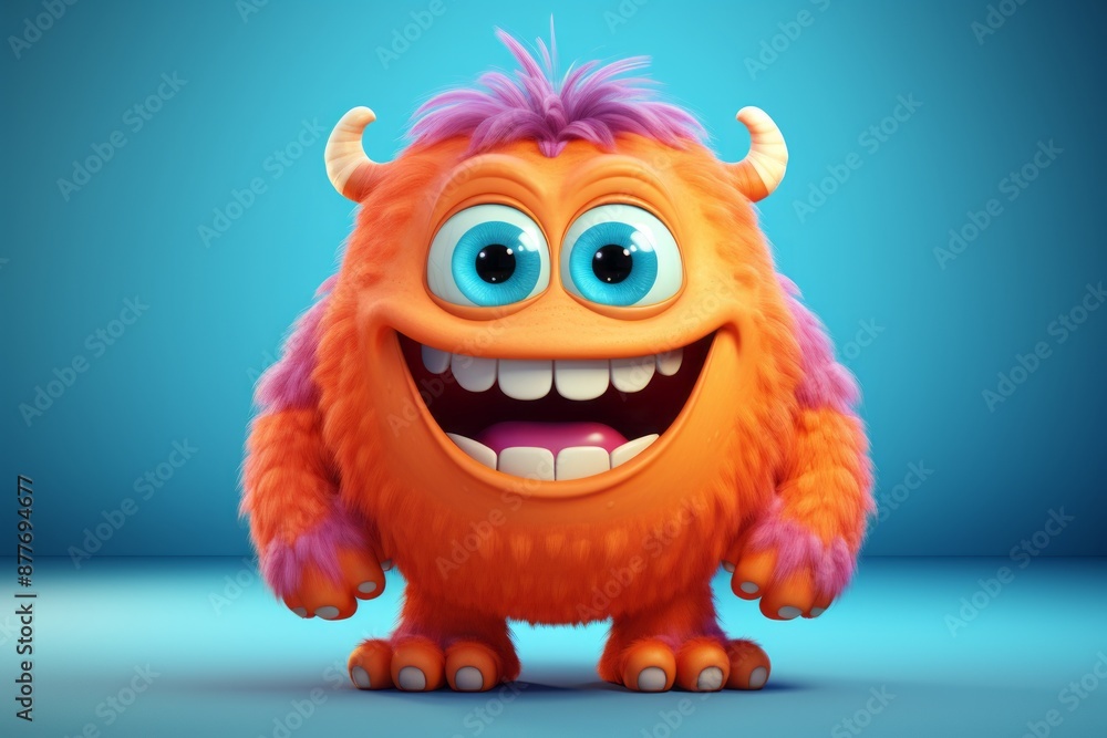 Cute colorful 3D monster character in kids cartoon styl Cute colorful 3D monster character in kids cartoon styl