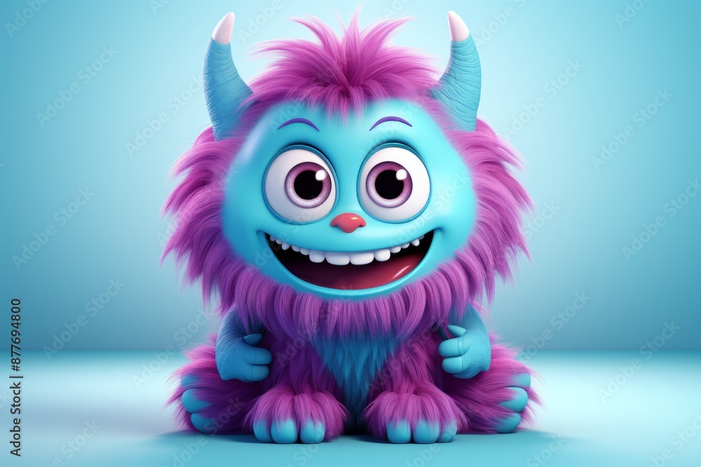 Cute colorful 3D monster character in kids cartoon styl Cute colorful 3D monster character in kids cartoon styl