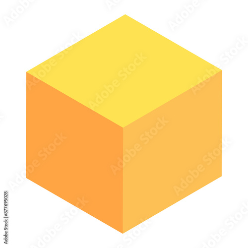 Cube vector clip art illustration, yellow cube basic 3d geometric shape isolated on white background, simple geometry shapes clipart, gambar kubus bangun ruang tiga dimensi