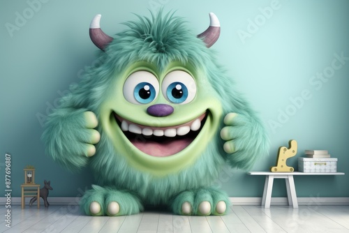 Cute Fluffy Little 3d Monster cartoon character photo