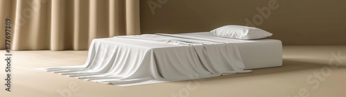 bed with a sheet draped over it in a room