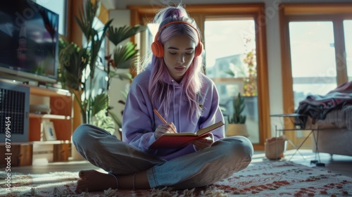 The woman writing in journal photo