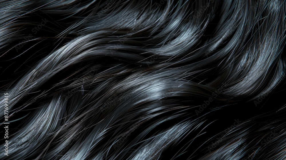 A close-up shot of a person's dark, curly locks with loose waves A close-up shot of a person's dark, curly locks with loose waves