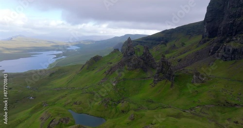 Aerial view of the Loch near Old Man of Storr in Isle of Skye, Scotland, UK photo