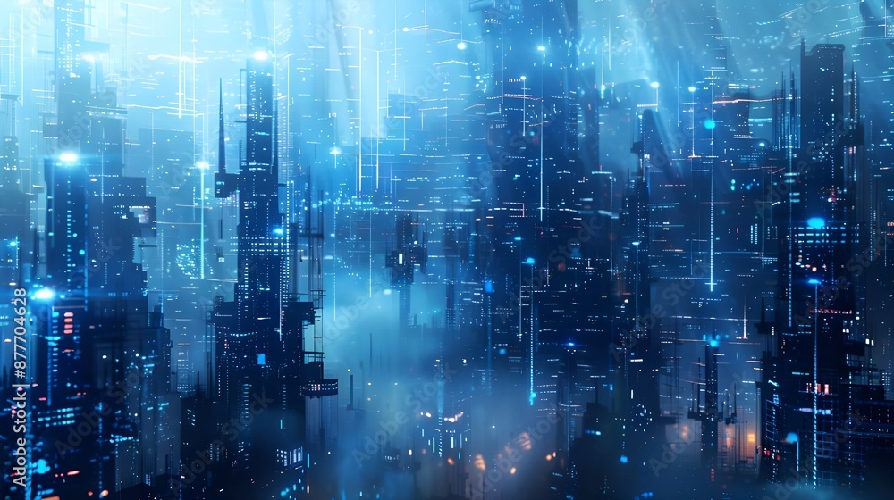 A futuristic cityscape with blue neon lights, symbolizing advanced urban development and technology. A futuristic cityscape with blue neon lights, symbolizing advanced urban development and technology.