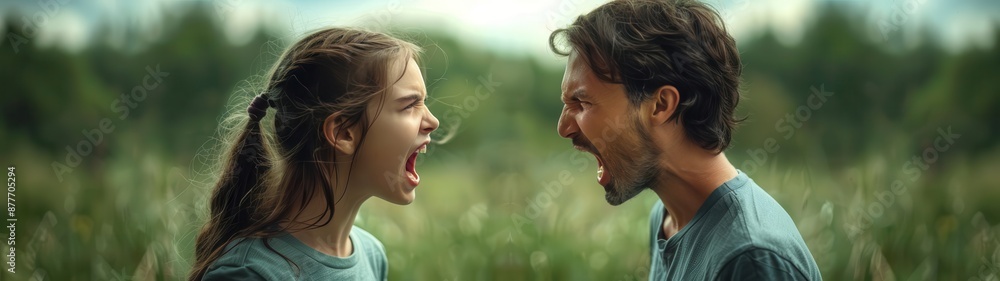 man and a woman are looking at each other in a field man and a woman are looking at each other in a field