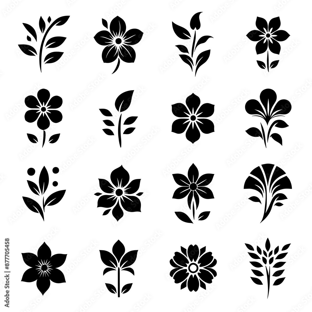 A collection of black and white flower designs A collection of black and white flower designs