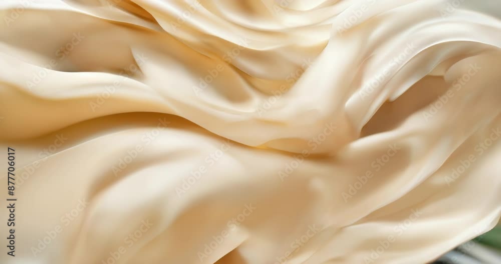 Soft flowing beige silk fabric in slow motion background for elegant and luxurious commercial displays Soft flowing beige silk fabric in slow motion background for elegant and luxurious commercial displays
