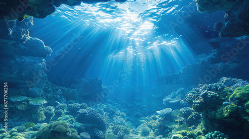 A rare underwater view of the Mariana Trench in the Pacific Ocean, in a realistic photographic style, showcasing the deepest part of the Earth's oceans photo