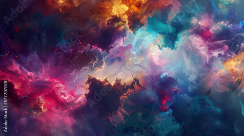 amazing nebula with clouds and stars, vibrant colors © Ikhou